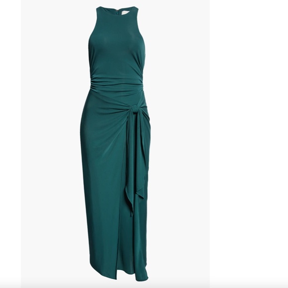 $395 NWT Cinq à Sept GREEN ONYX Andie FRONT WRAP Side Tie RUCHED Maxi DRESS US 8 - Picture 3 of 12